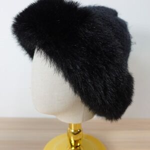 Vintage Black Hat Cossack Womens Faux Fur Winter Chunky Knit Fuzzy USA Made ARIS